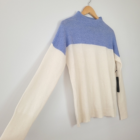 TAHARI 100% CASHMERE 2 ply Pure Luxe Color Block Long Sleeve Mock Neck Sweater - Picture 4 of 9